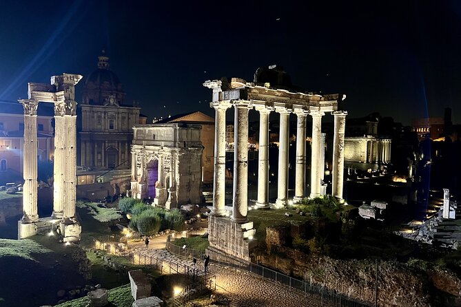Colosseum and Roman Forum Sightseeing Area Night Walking Tour - Getting oriented fast: Largo Argentina after dark