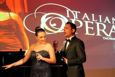 Italian Opera in Taormina - Nazarena Theatre terrace: prosecco, water, snacks, and the view