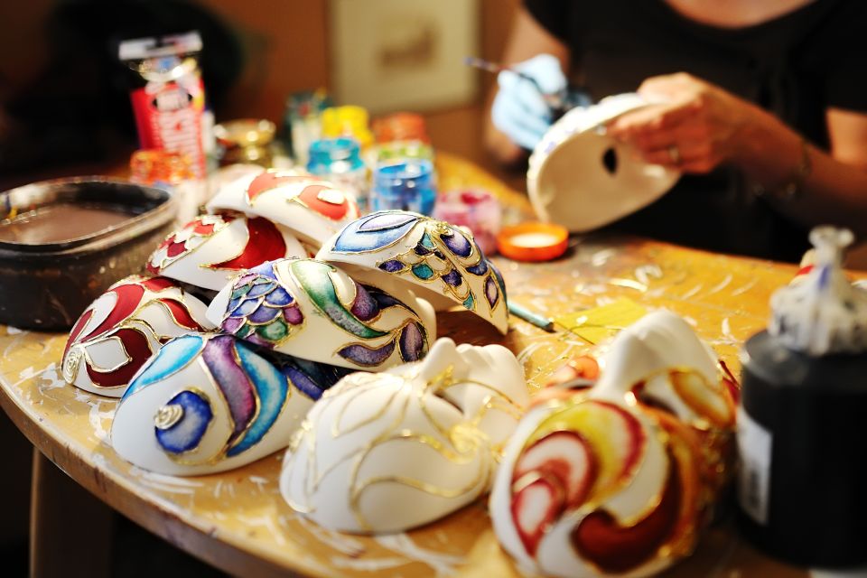 Venice: Carnival Mask Decoration Class at Casanova Prisons - The workshop setting: what you see before you start painting